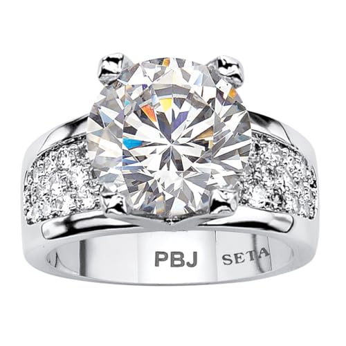 PalmBeach Patlinum-Plated or 14K Yellow Gold Plated Round Cubic Zirconia Bridge Engagement Ring Size 8