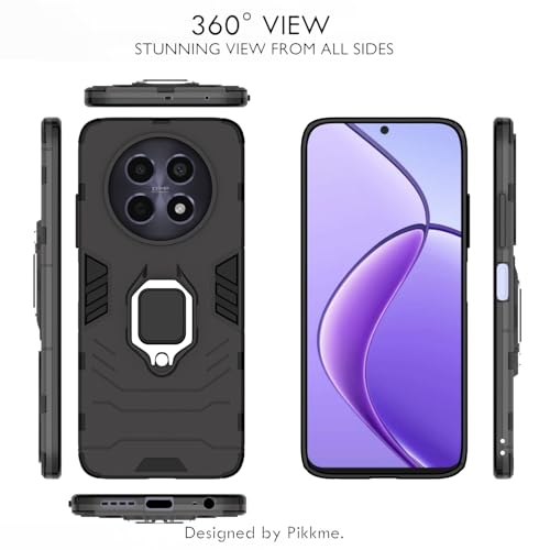 Image of Pikkme Back Cover for Realme Narzo 70x 5G / N65 / Realme 13 /12 /12X 5G /C65 | 360 Protection | Ring Holder | Kickstand | Tough Armor Case (Black)