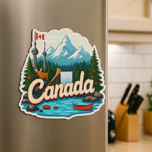 Image of Naxon Canada Country Theme Souvenir Wooden Refrigerator Stylish Fridge Magnet - Fridge Decoration Magnet for Kitchen & Home Decor | Perfect Souvenir Gift | Size 3x3 Inches | Pack of 1