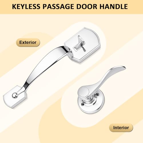 Image of Probrico Polished Chrome Front Door Handle, Heavy Duty Entry Door Handle with Interior Reversible Handed Lever, Lock Grip Handle with Wave Lever Keyless Door Locks, 1Pack