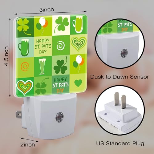 Image of Happy St. Patrick's Day Night Light for Kids,Clover and Green Beer Night Light Plug in with Dusk to Dawn Sensor, 0.5w Energy Saving Sleep Friendly Nightlight for Hallway Stairway Kitchen Bedroom