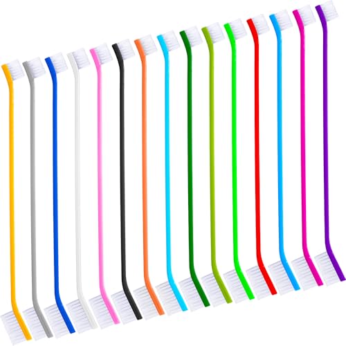 Image of Nuenen 15 Pcs Dog Toothbrush Dual Headed Dental Brushes Puppy Tooth Brushing Kit Long Handle Toothbrush for Large and Small Dogs Cats Most Pets Teeth Cleaning Oral Care Supplies (Colorful)