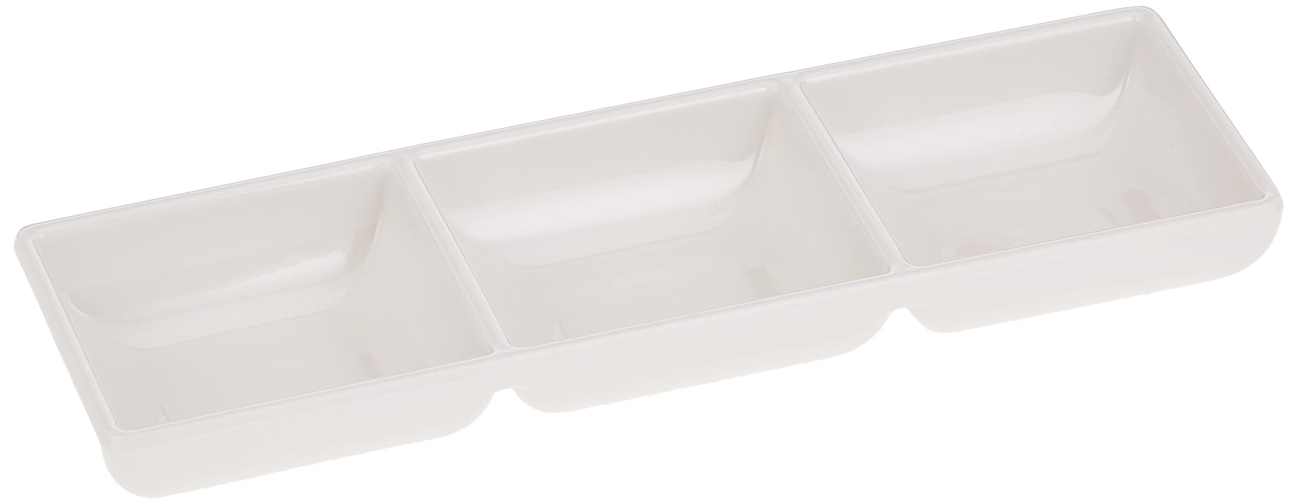 Vague Melamine Rectangular 3 Compartment Mezze Dish, White 22*7 centimeters 36-221
