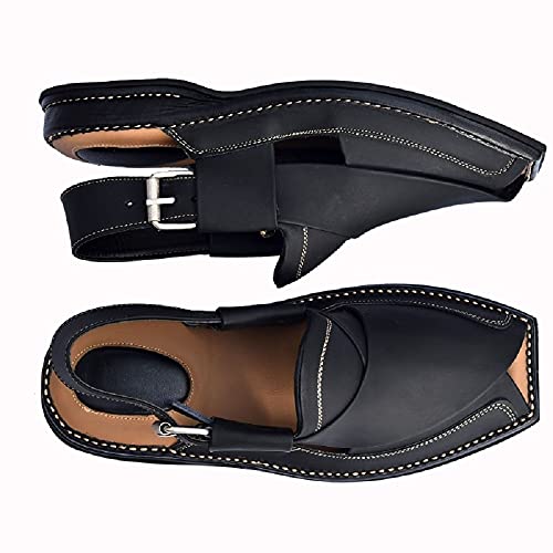 Premium Men's Black Genuine Cowhide Leather Sandals - Comfortable Double Sole Summer Footwear2