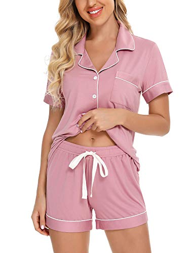 Image of Senert Pajamas Set For Women Short Sleeve Sleepwear Soft Button Down Post Partum Pjs Set Maternity Lounge Sets S-XXL