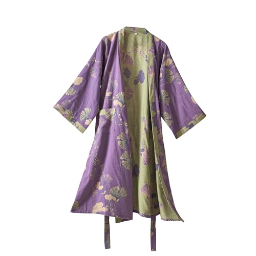 Purefair 100% Cotton Gauze Ginkgo Leaf Kimono Robe,...