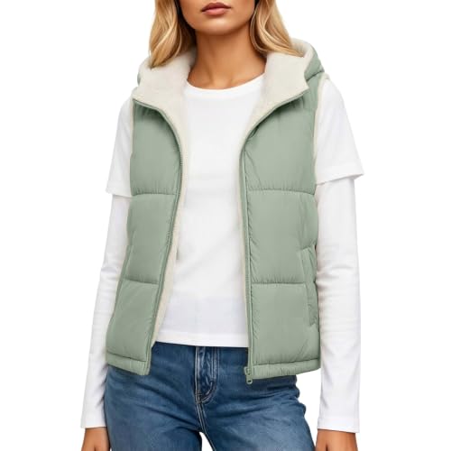 Puffer Vest Women Hooded Fleece Quilted Sleeveless Jacket Warm Fall Winter - image 7
