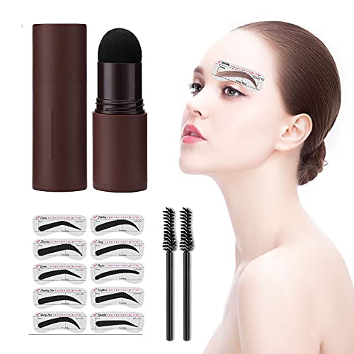 Eyebrow Waterproof Stamp Shaping,Eyebrow Stencil,10 Reusable Adjustable Styles Stamp Shaping Kit,2 Eyebrow Pen Brushes,Gift for Women Girl