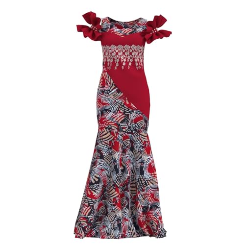 Image of iooiooi Womens Elegant Ankara Maxi Mermaid Dress Lace Decorated African Gowns