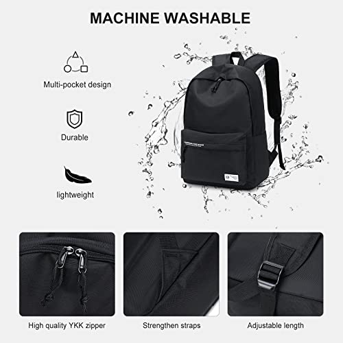 Wepoet Simple Classic Basic Black Backpack For Women,Lightweight High College Daypack,15 Inch Laptop Backpacks, Waterproof Casual Travel Rucksack For Men #TOP4
