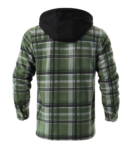 Image of LeeHanTon Mens Heavyweight Hoodies Casual Zip Up Plaid Flannel Shirt Jackets Winter Thick Berber Lined Fleece Coat