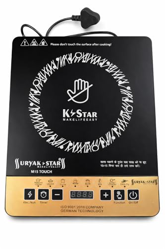 Image of SURYA K Star 2000W Induction Cooktop for Home | Crystal Glass Top | 8 Indian Cooking Modes | Auto Shut-Off & Overheat Protection | LED Display | Push Button Control | Energy Saving Electric Stove