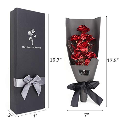 Bomarolan Colorful Rose Bouquet Kit 24K Gold Foil Roses Gifts Artificial Forever Flowers For Lover Girl Friend Wife On Valentine's Day Thanksgiving Anniversary Day Mother's Day And Birthday (Red) #TOP6