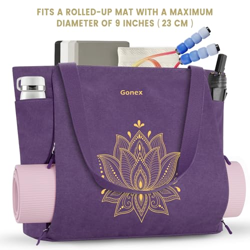 Gonex Yoga Mat Bag, Large Yoga Tote Bag with Multi Pockets for Women Men, Canvas Yoga Mat Carrier Fits Yoga Blocks & Accessories, Full Zipper Easy Access for Pilates, Gym, Travel, Purple, Extra Large by Gonex - Image 2