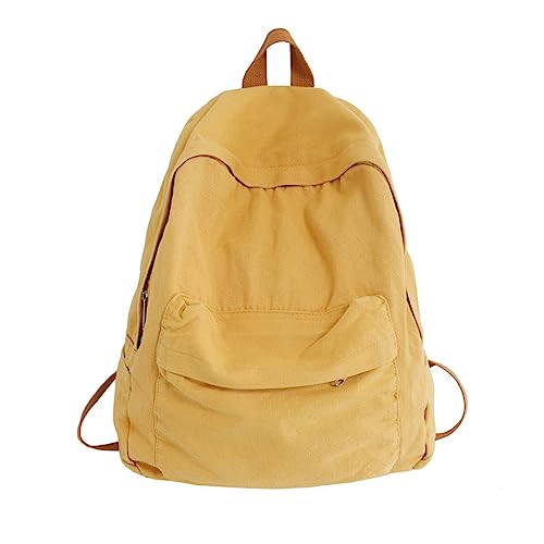 Vintage Aesthetic Canvas Backpack Preppy Backpack Japanese Harajuku Bag Fit 15.6” Laptop Travel Rucksack (Yellow,One Size)