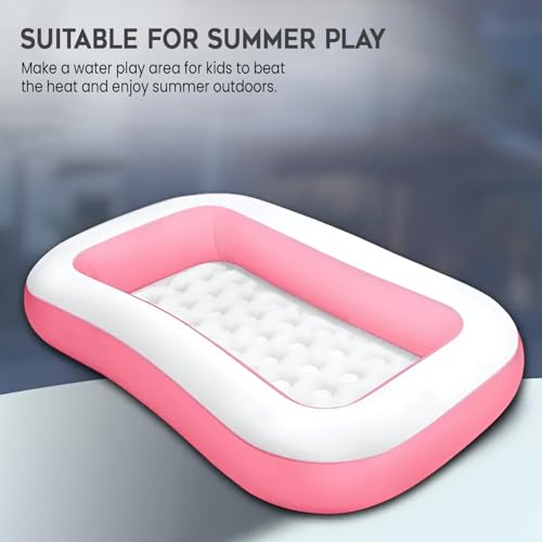 Image of P FOR POGU 1.66m x 1.00m x 25cm Rectangular Pool Air Inflatable Tube with 17cm Height & 90L Capacity Bathtub Swimming Floater Swim Float Water Tub for Outdoor 2+ Year Kids & Adults (Pink, Pack of 1)