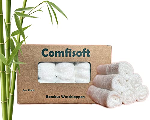 Comfisoft Juego de 6 manoplas de baño para bebé, de bambú, sin colorantes, suaves manoplas de baño para bebé, adultos y niños pequeños, lavables 25 x 25 cm