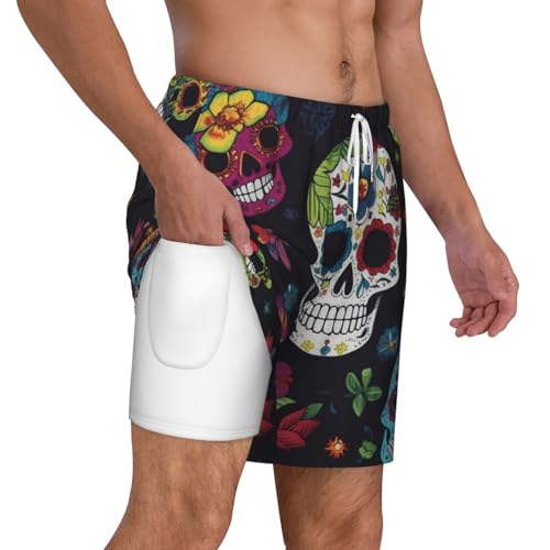 Men's Swim Trunks Quick Dry Board Shorts Flower Cactus Sugar Skull Beach Shorts with Pocket Bathing Suits for Men2