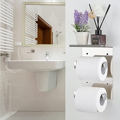 Scdgrw Double Toilet Paper Holder With Shelf, 304 Stainless Steel Toilet Paper Holder Wall Mounted, Bathroom Toilet Paper Holder Storage, Commercial Tissue Holder Double Roll Dispenser(Brushed Nickel) #TOP6