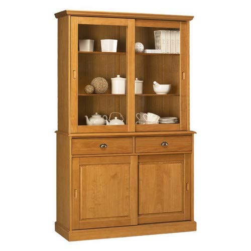 ACTUAL DIFFUSION Windsor Vaisselier-Bibliothèque Pin Miel 4 Portes Coulissantes, 42x120,8x199 cm