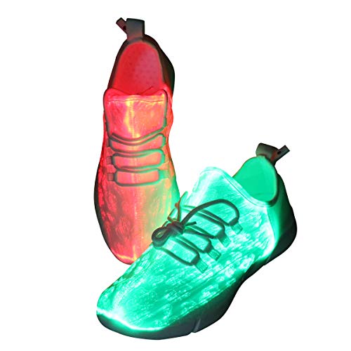 Hpparty 7 Colors Led Fiber Optic Light Up Shoes USB Recharge Multi-Color LED Flashing Luminous Sneakers for Girls Women Men (4 UK, White)