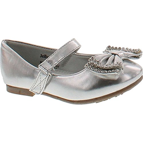 Jelly Beans Yoyoma Toddlers Little Girls Glitter Bow Ballerina Falt Shoes,Silver,6