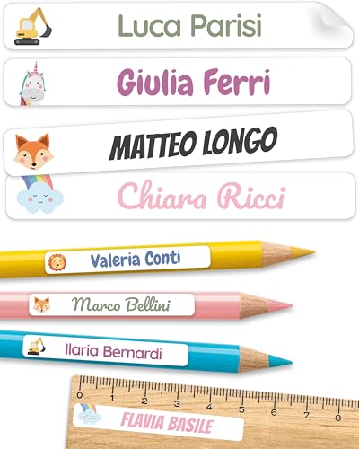 melu kids® Etichette Adesive Personalizzate per Scuola (75 pezzi) -