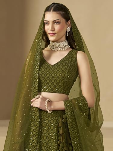Image of Zeel Clothing Women's Sequins Thread Embroidered Georgette Lehenga Choli With Dupatta (5124-Women-Lehenga-Choli-New; Free size)