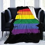 Colorful Rainbow Gay Pride Flannel Fleece Blanket Ultra Soft 380 GSM Lightweight Microfiber Blanket