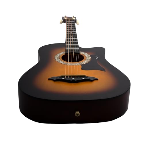 Image of JUAREZ 38 Inch Cutaway Acoustic Guitar with Pick Guard | ABS Neck & Fingerboard | Linden Wood Body | Steel Strings | 3TS Sunburst | Acoustic Guitar for Beginners, JRZ38CAB-3TS