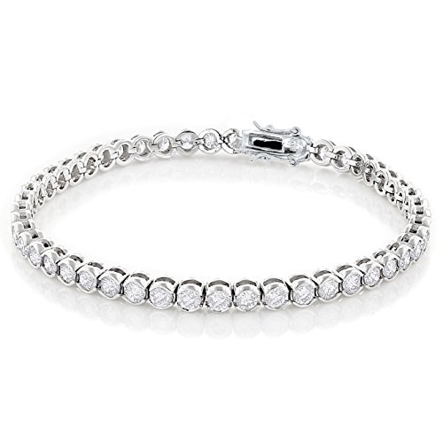 NYC Sterling Women Spectacular 3mm Round Bezel Design Tennis Bracelet, Measures 7.5 Inches. (Silver)