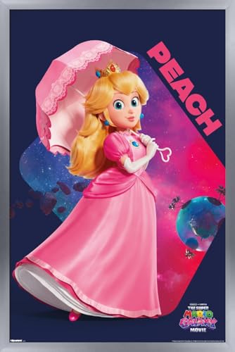 Trends International Nintendo The Super Mario Galaxy Movie (2026) - Peach Pose Wall Poster, 22.4L x 14.7W, Silver Framed Version