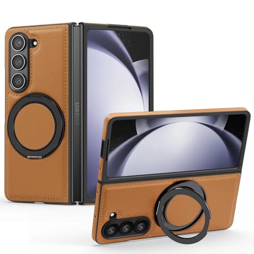 Image of Business Leather Phone Case for Samsung Galaxy Case Compatible with Mag Charging | Cloth Aroma Therapy Phone Case with Magnetic Absorption Function (Z-Fold 7 - Brown, Samsung Galaxy Z-Fold 7)
