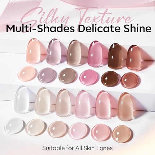 Image of Modelones 15ML 12Pcs Gel Nail Polish Set, Same Color Same Bottle Nude Pink Milky White Beige Skin Tones Neutral Brown Hema-free Gel Polish Kit Spring Soak Off Gel Polish Set Manicure Nail Art