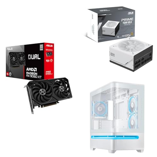 Image of ASUS Bundle of Dual Radeon RX 9060 XT 16GB GDDR6 Graphics Card + Prime 750W 80+ Gold Fully Modular Power Supply + Prime AP202 ARGB White mATX pc case