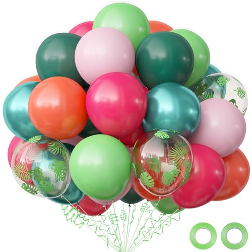 OuMuaMua Hawaiian Luau Party Decorations Tropical Party Balloons 68pcs Pink Green Rose Gold Palm Leaves Balloons for Summer Aloha Moana Flamingo Birthday Baby Shower Party Supplies 12 Inch