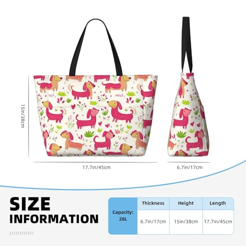 Large Beach Bags for Women Sandproof - Cute Dachshund Rose Print Summer Travel Work Tote Bags with Zipper2