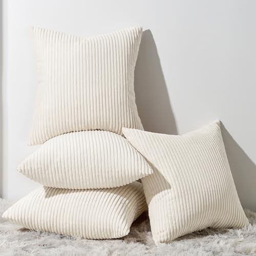 Topfinel Kissenbezug 60x60 cm Kordsamt Kissenbezüge Creme 4er Set Kissenhülle Dekokissenbezug sofakissen dekokissen deko für Sofa Schlafzimmer Wohnzimmer Balkon Kinder flauschig Farbverlauf