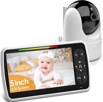 Baby Monitor with Camera and Audio, 5 Inch Display Fully Remote Pan/Tilt Baby Camera, Night Vision 3000mAh Battery Life Wirless Video Baby Monitor, No WiFi 960FT Range 2 Way Audio Talk