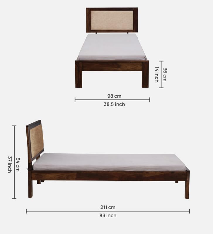 Image of Solid Sheesham Wood Pearl Single Bed Without Storage | Wooden Single Bed Cot Palang Furniture for Bedroom Living Room Home and Hotel (Provincial Teak Finish)