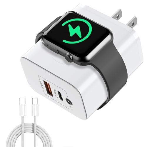 3in1 Charger Block,Magnetic Wireless Charging for iwatch,PD 23W Fast Charging,USB C Dual Port,Compatible with iPhone, Apple Watch Series,Samsung,Android