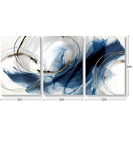 Canvas Wall Art 3 Piece Set Modern Minimalism Art Paintings Blue And Gold Fantasy Colorful Graffiti On White Background Framed Abstract Artwork Poster Decor For Living Room Bedroom Office 12X18In 3Pcs #TOP1