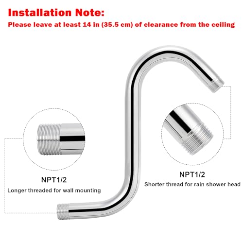 Image of NearMoon S Shaped Shower Head Riser Arm, Shower Extender Arm with Flange, Standard 1 /2 inch Connection- Bathroom Accessory (8 Inch, Chrome)