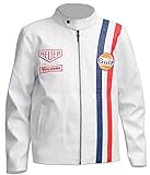 White Racing Genuine Leather Jacket for Mens (L - to fit Chest 44-45')
