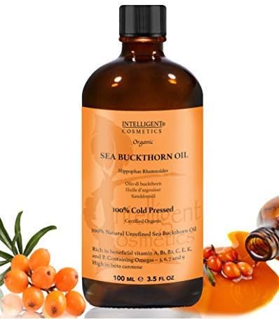 SEA BUCKTHORN OIL 100ML, 100% Cold Pressed Organic, Unrefined, Pure & Natural, Repairs Damaged Skin, Calms Irritated Skin, Heals Rosacea Supplied in Glass Amber Bottle with Pipette