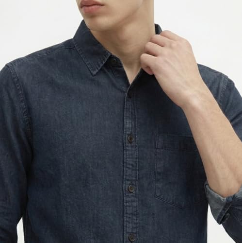 Image of Amazon Brand - INKAST Men Washed Cotton Twill Denim Casual Button Down Shirt | Full Sleeves | Regular Fit | Stylish Summer - Everyday Wear