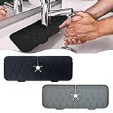Protector de salpicaduras para fregadero, 2 alfombrillas para grifo de silicona, bandeja de goteo con mango para grifo de silicona, para lavabo de cocina, baño y encimera