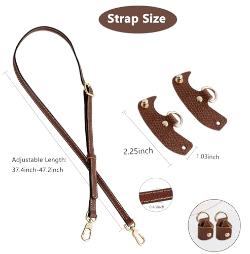 Image of Bag Strap for Longchamp, Leather Purse Straps Adjustable Replacement with 2 Punch-Free Adapters for Longchamp Strap Kit for Small and Medium Bags