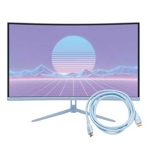 Image of Pixio PXC278 Wave Blue 27 inch 180Hz 1440p 1650R Curved Fast VA 1ms GTG Adaptive Sync Gaming Monitor with Blue HDMI 2.1 Cable Certified Ultra High Speed 6FT 8K 60Hz 4K 120Hz Nylon Braided
