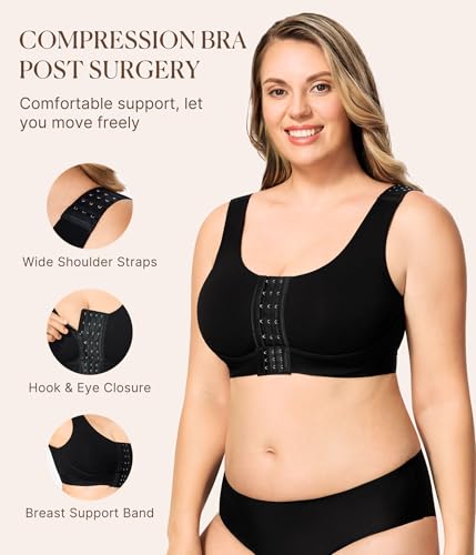 BRABIC Front Closure Bras for Women Post Surgery Compression Mastectomy Surgical Support Wireless Full Coverage Bra3